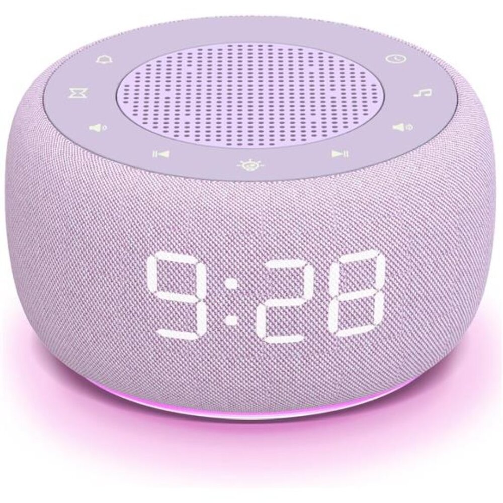 Sound Machine & Alarm Clock 2-in-1, 0-100% Clock Face Brightness, Bottom Colored